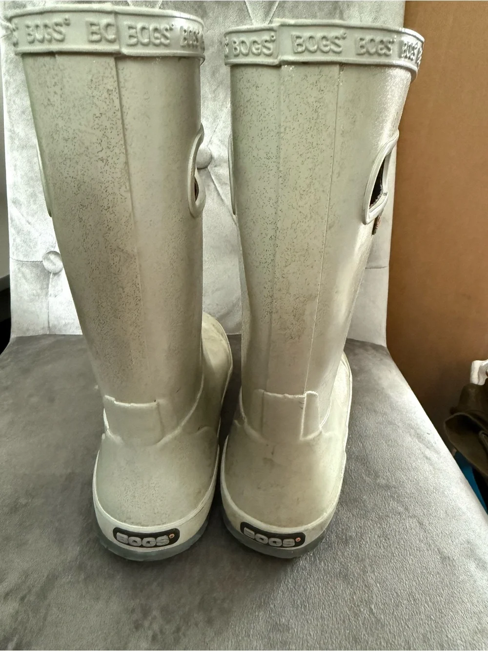 Bogs Kids Girls Glitter Silver Pull On Rubber Waterproof Rain Boots Youth Size 2
